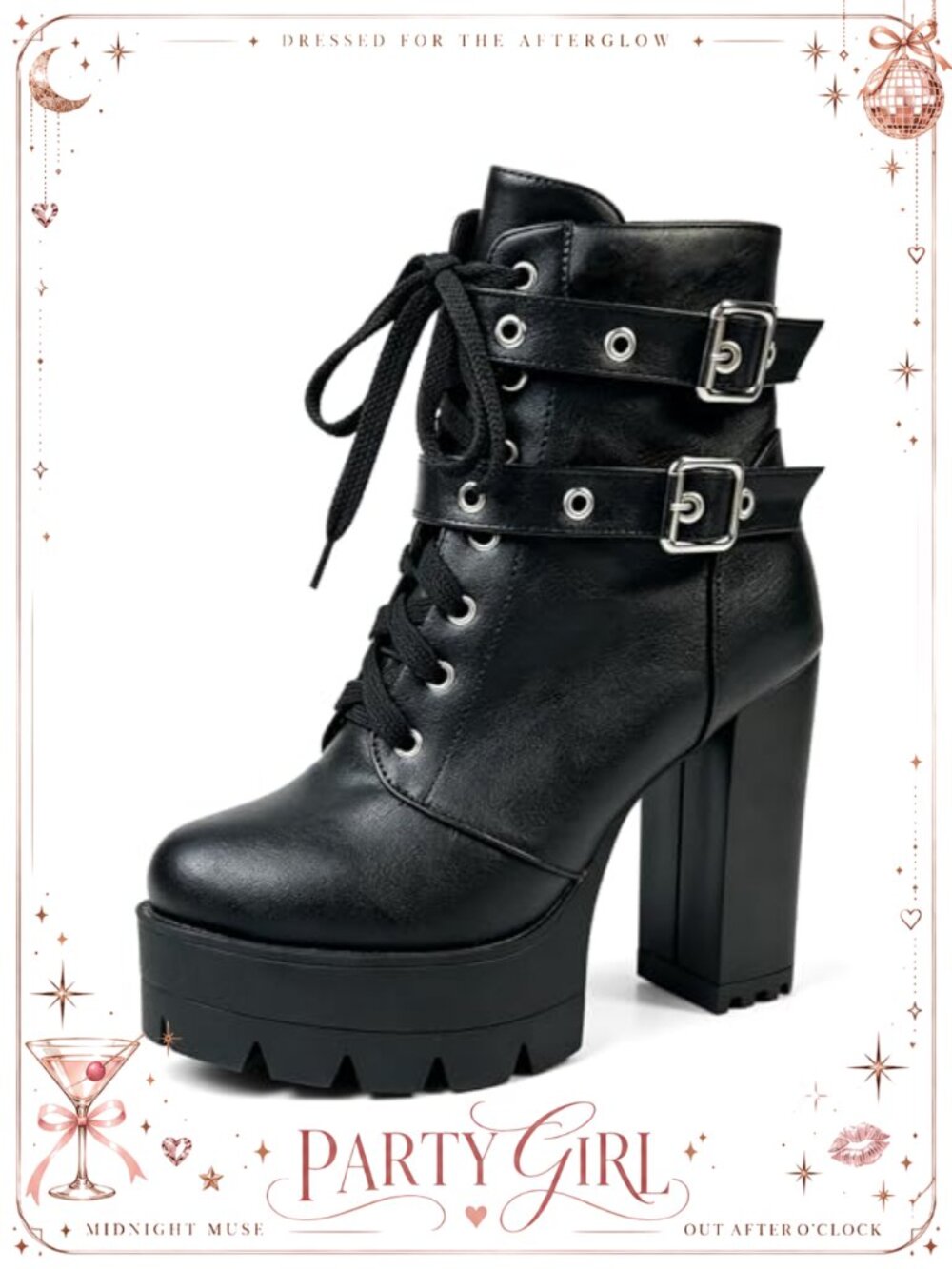 High Heel Platform Combat Boots Chunky Block Heel Lace Up Ankle Booties